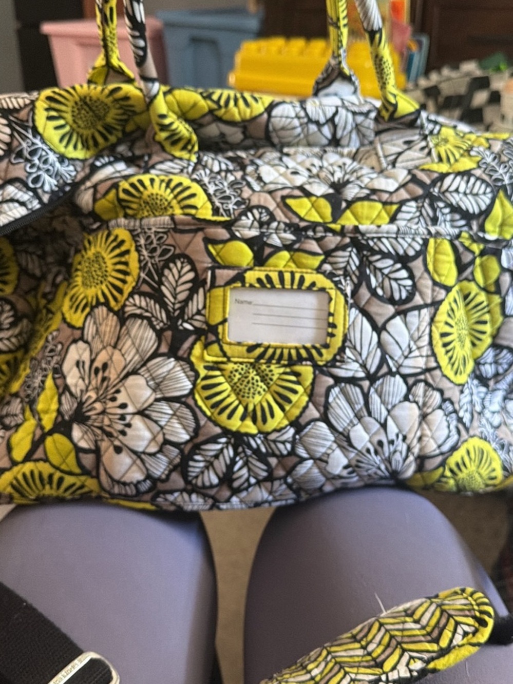 Quilted Floral Weekender Bag in Yellow and White